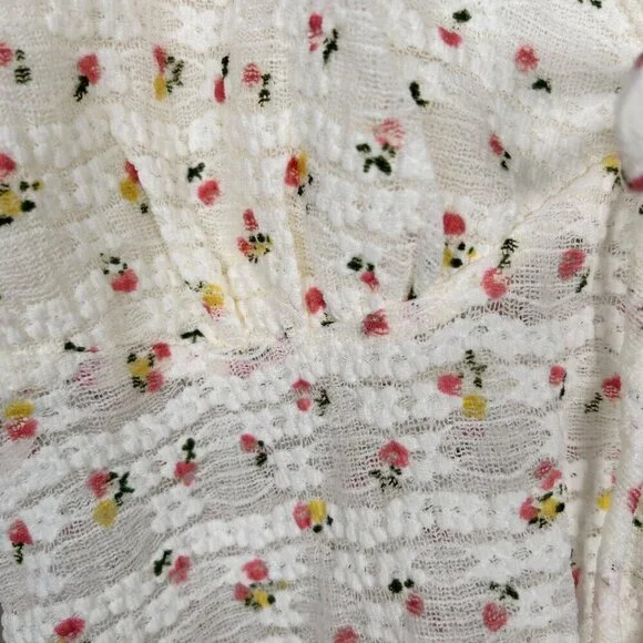 Self Esteem Small Floral Sheer Tie Front Bow Long Sleeve Cottage - Picture 5 of 9